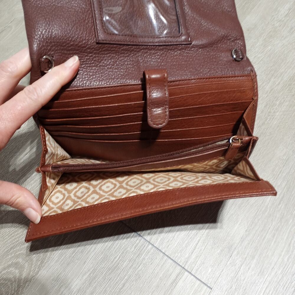 Brighton Brown Leather Flap Over Clutch Wallet Can Be Crossbody But No Strap Inc - Picture 7 of 10